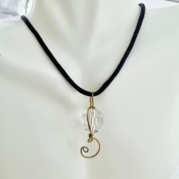 Faceted Clear Sphere Music Note Disco Globe Bronze Wire Wrapped Pendant - Picture 1 of 4